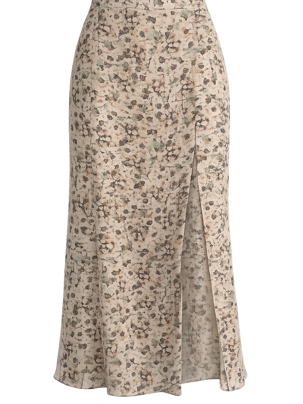 H&M Beige Floral Midi Skirt with Front Slit